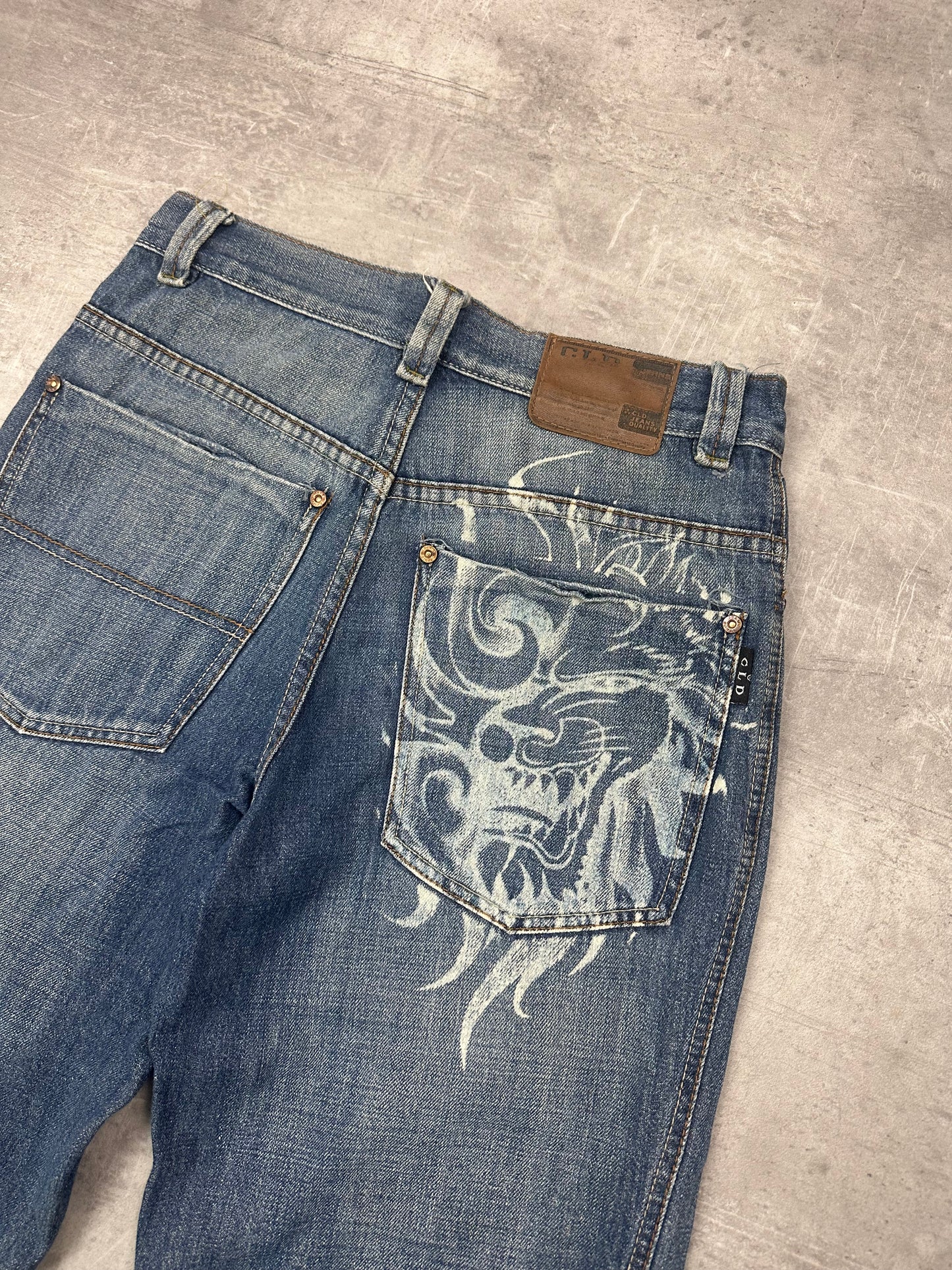 BLUE WASHED VINTAGE Y2K JAPANESE STYLE PRINT DENIM - 2000s - M/L