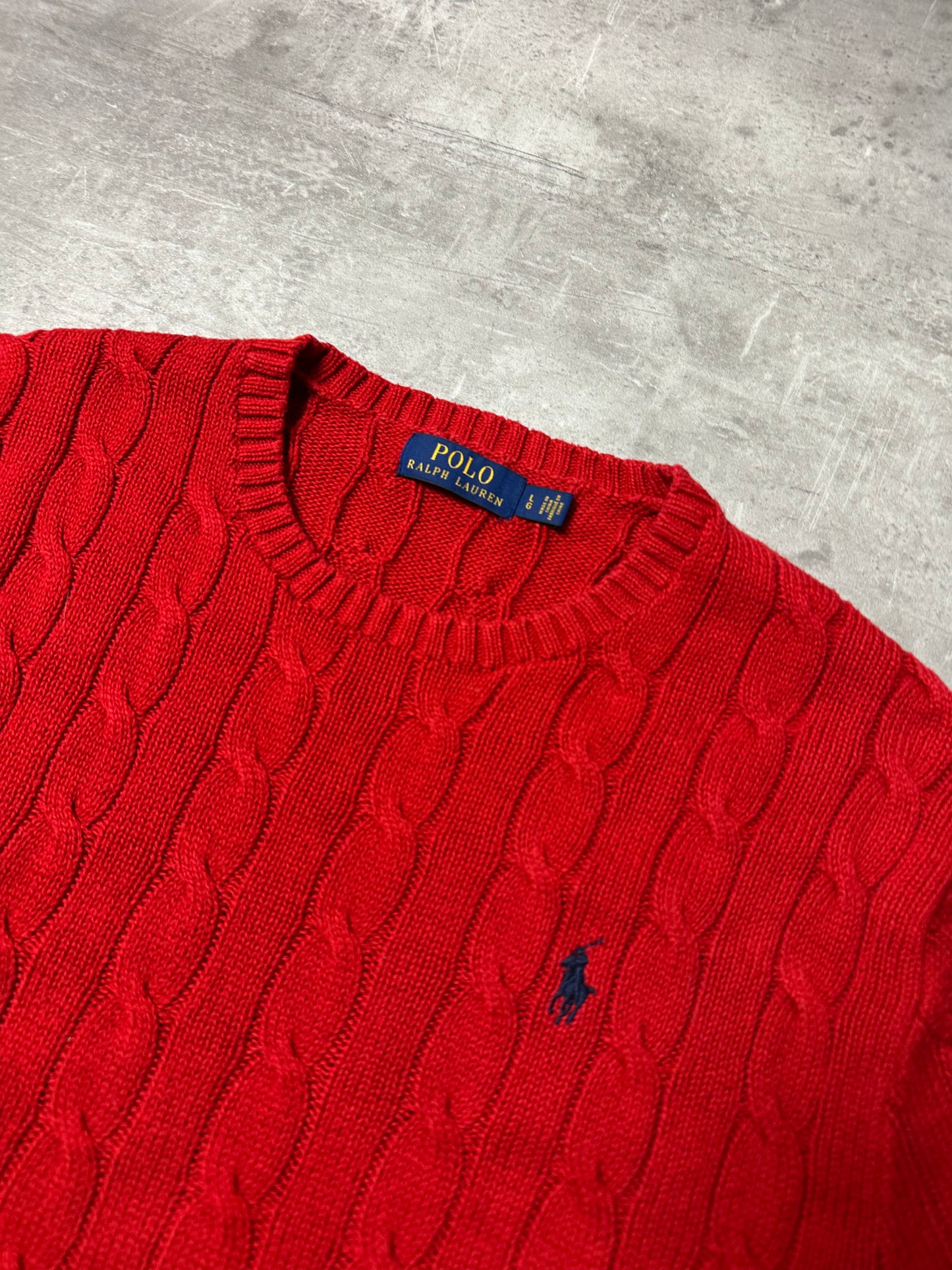RED POLO RALPH LAUREN CABLE KNIT PULLOVER - L