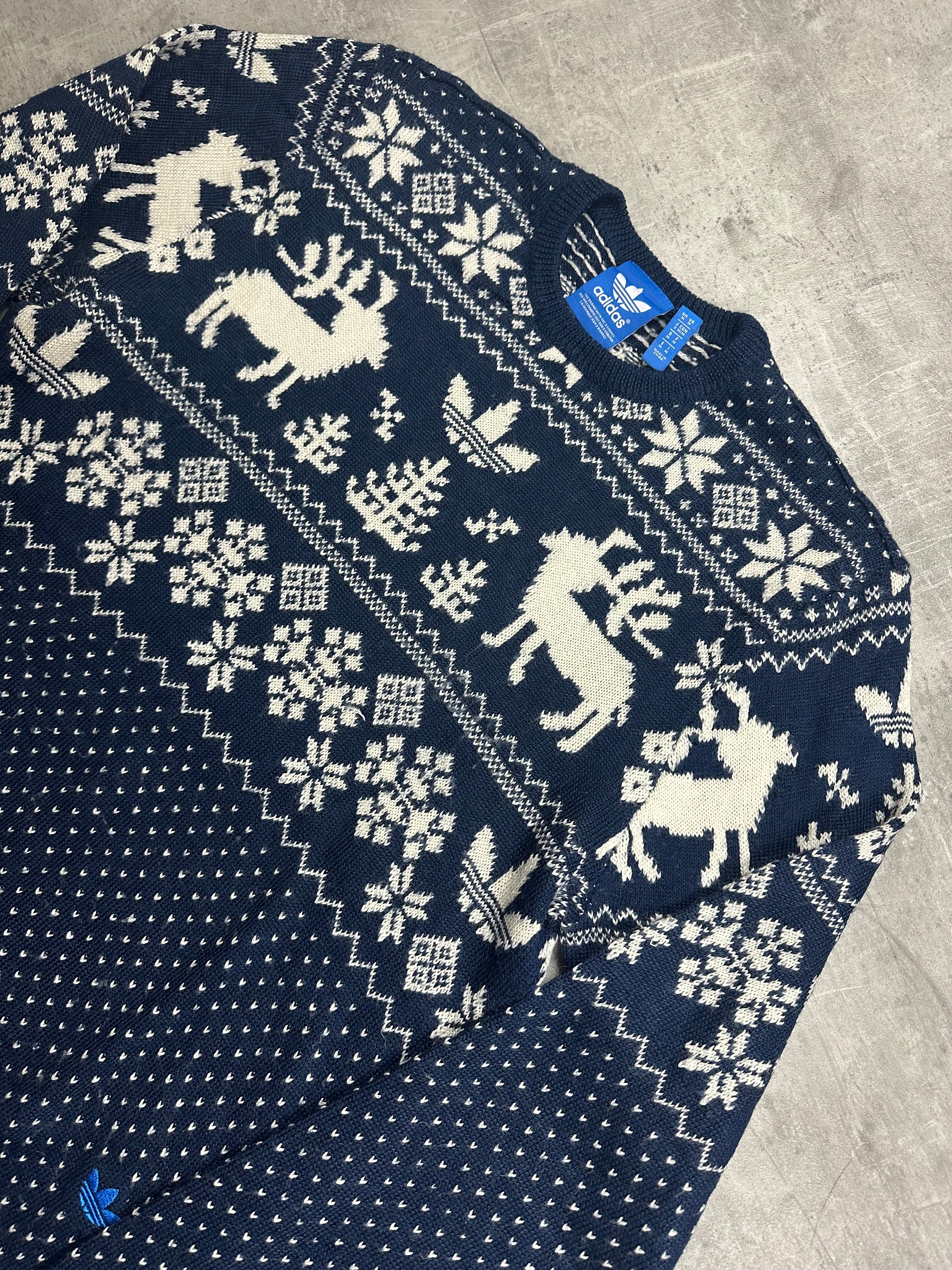 BLUE/WHITE VINTAGE ADIDAS FIREBIRD SWEATSHIRT - 2000s - M