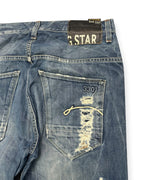 BLUE VINTAGE G-STAR RAW RIPPED STRAIGHT FIT DENIM