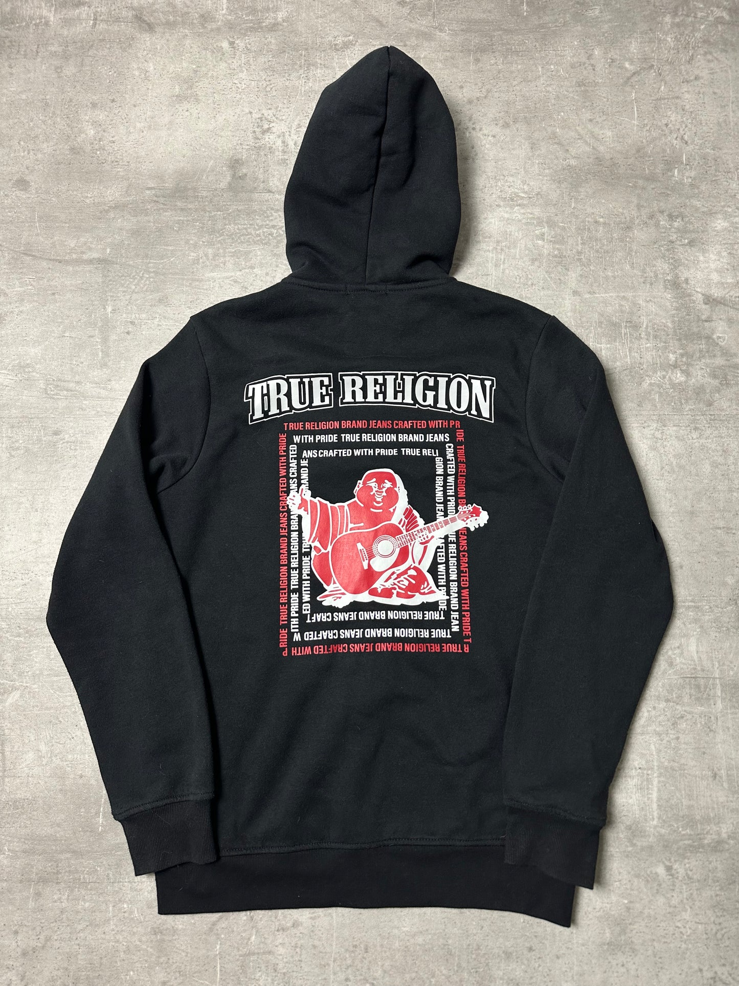 BLACK/RED VINTAGE TRUE RELIGION ZIP HOODIE - S/M