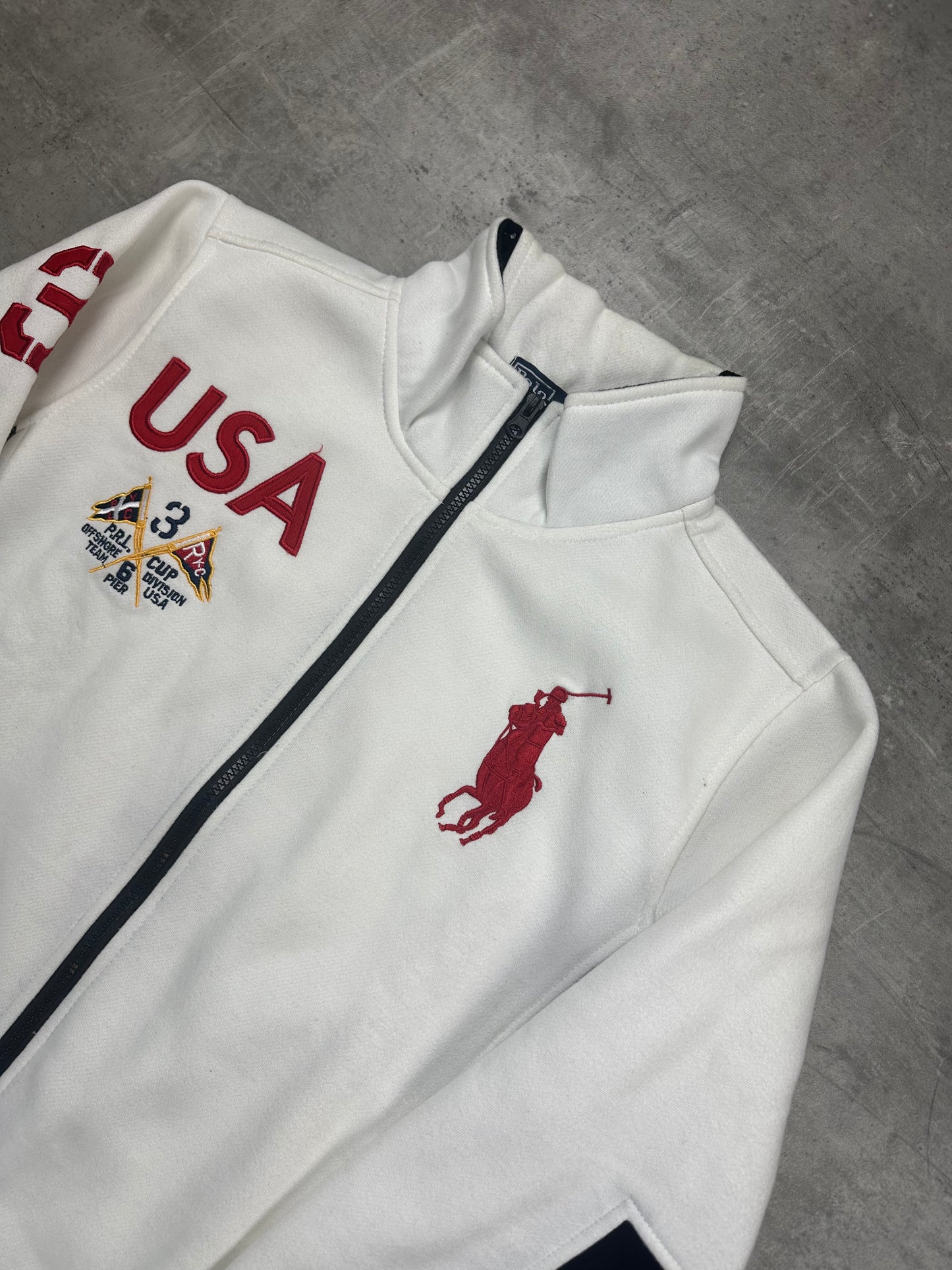 WHITE/RED POLO RALPH LAUREN ZIP SWEATSHIRT - M/L