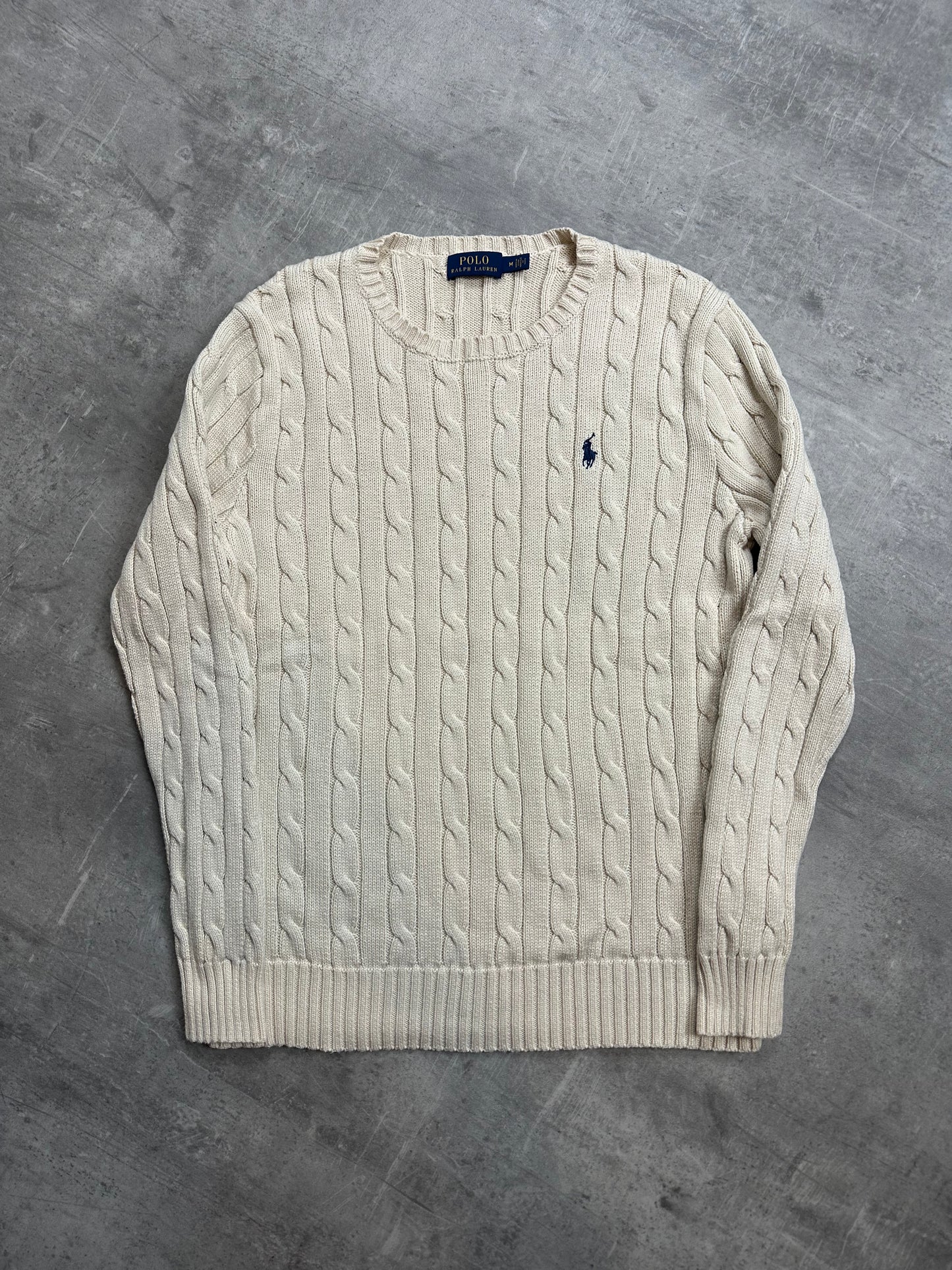 CREME VINTAGE POLO RALPH LAUREN CABLE KNIT SWEATER (W) - S/M