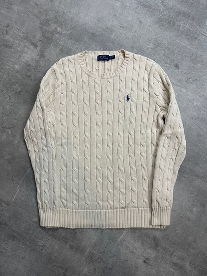CREME VINTAGE POLO RALPH LAUREN CABLE KNIT SWEATER (W) - S/M