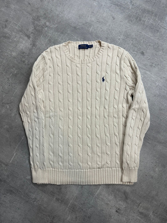 CREME VINTAGE POLO RALPH LAUREN CABLE KNIT SWEATER (W) - S/M