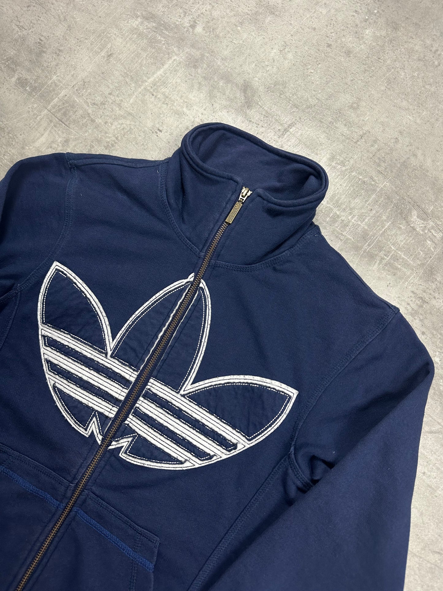 NAVY/WHITE VINTAGE ADIDAS FIREBIRD ZIP HOODIE - 2000s - XS
