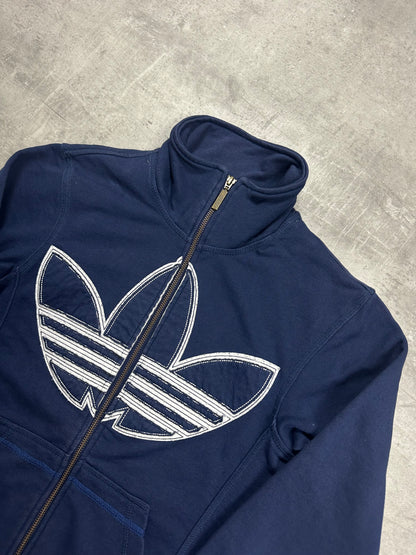NAVY/WHITE VINTAGE ADIDAS FIREBIRD ZIP HOODIE - 2000s - XS