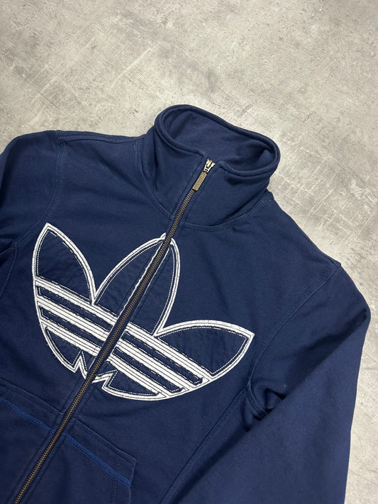 NAVY/WHITE VINTAGE ADIDAS FIREBIRD ZIP HOODIE - 2000s - XS