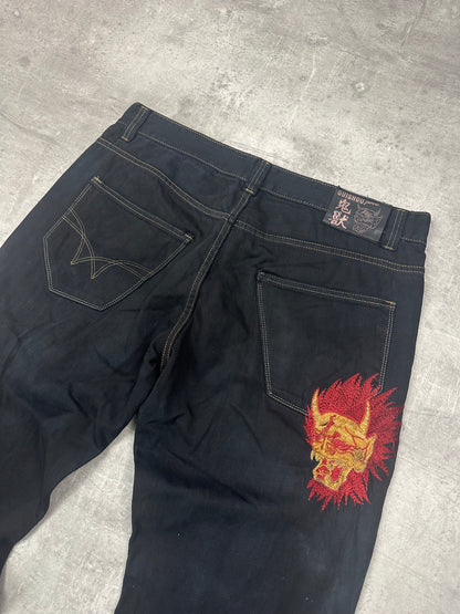 BLACK VINTAGE Y2K JAPANESE STYLE PRINT DENIM - 2000s - M/L