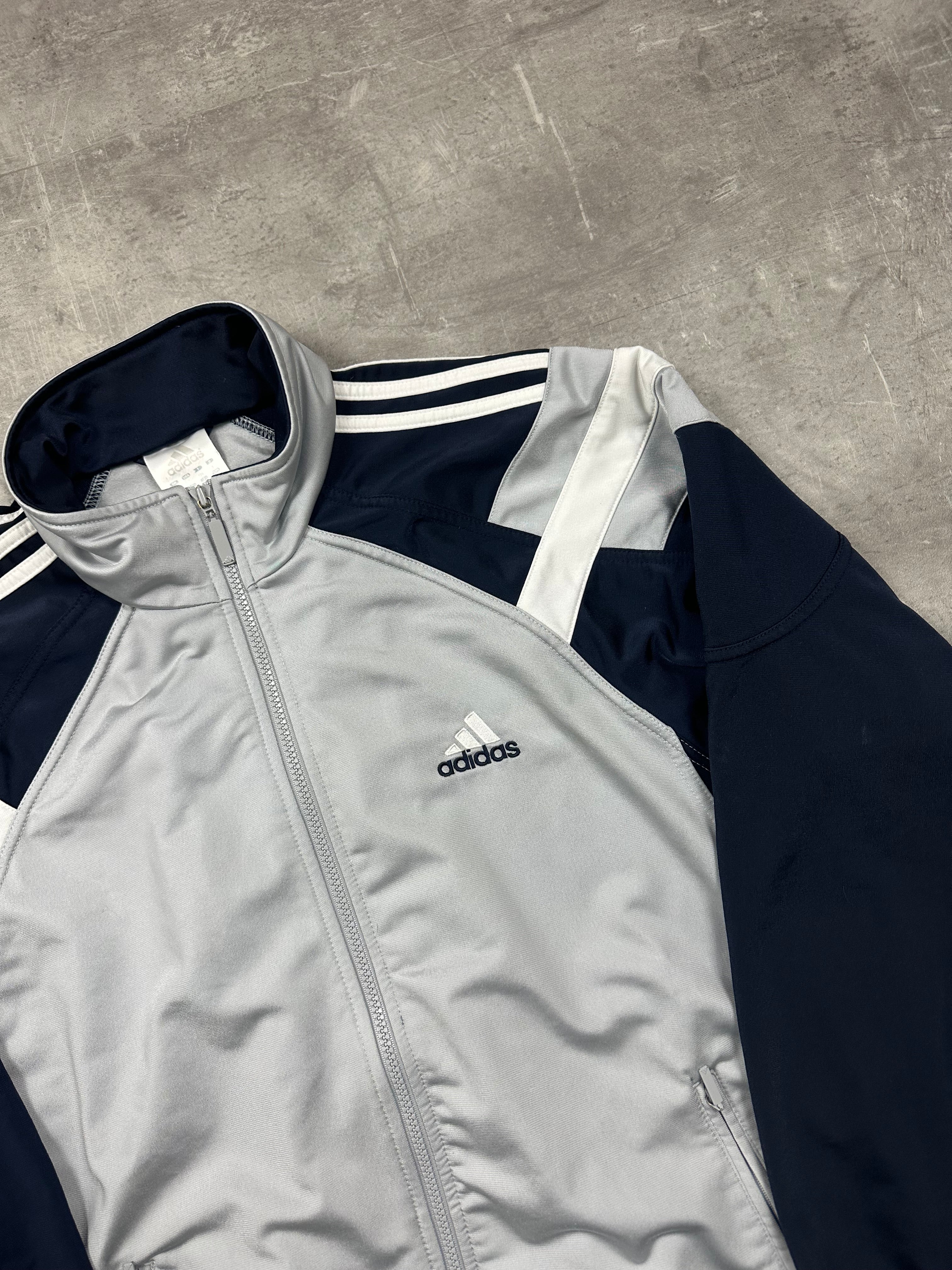 GREY/BLUE VINTAGE ADIDAS RETRO TRACK JACKET - 2000s - M/L