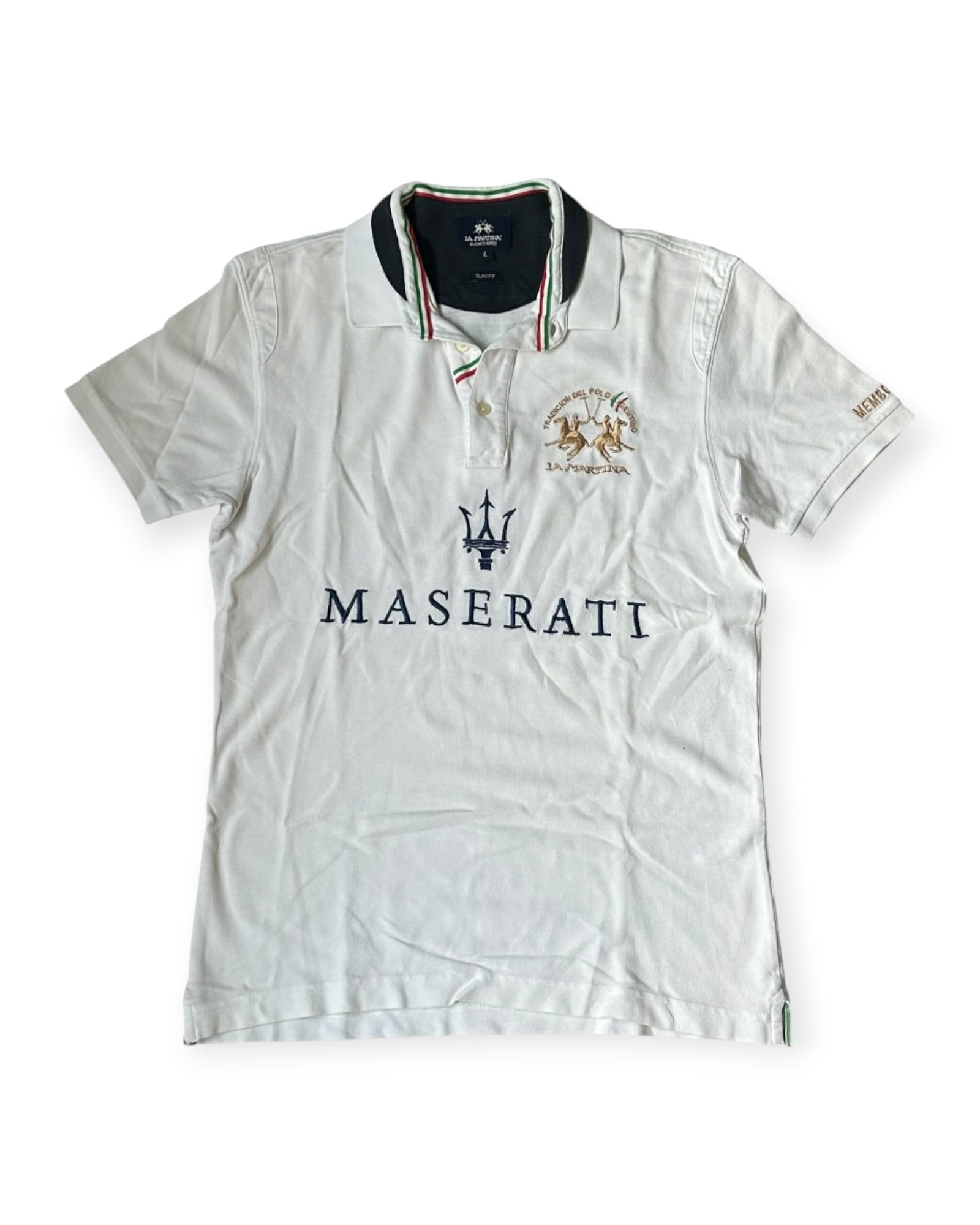 WHITE VINTAGE LA MARTINA MASERATI POLOSHIRT