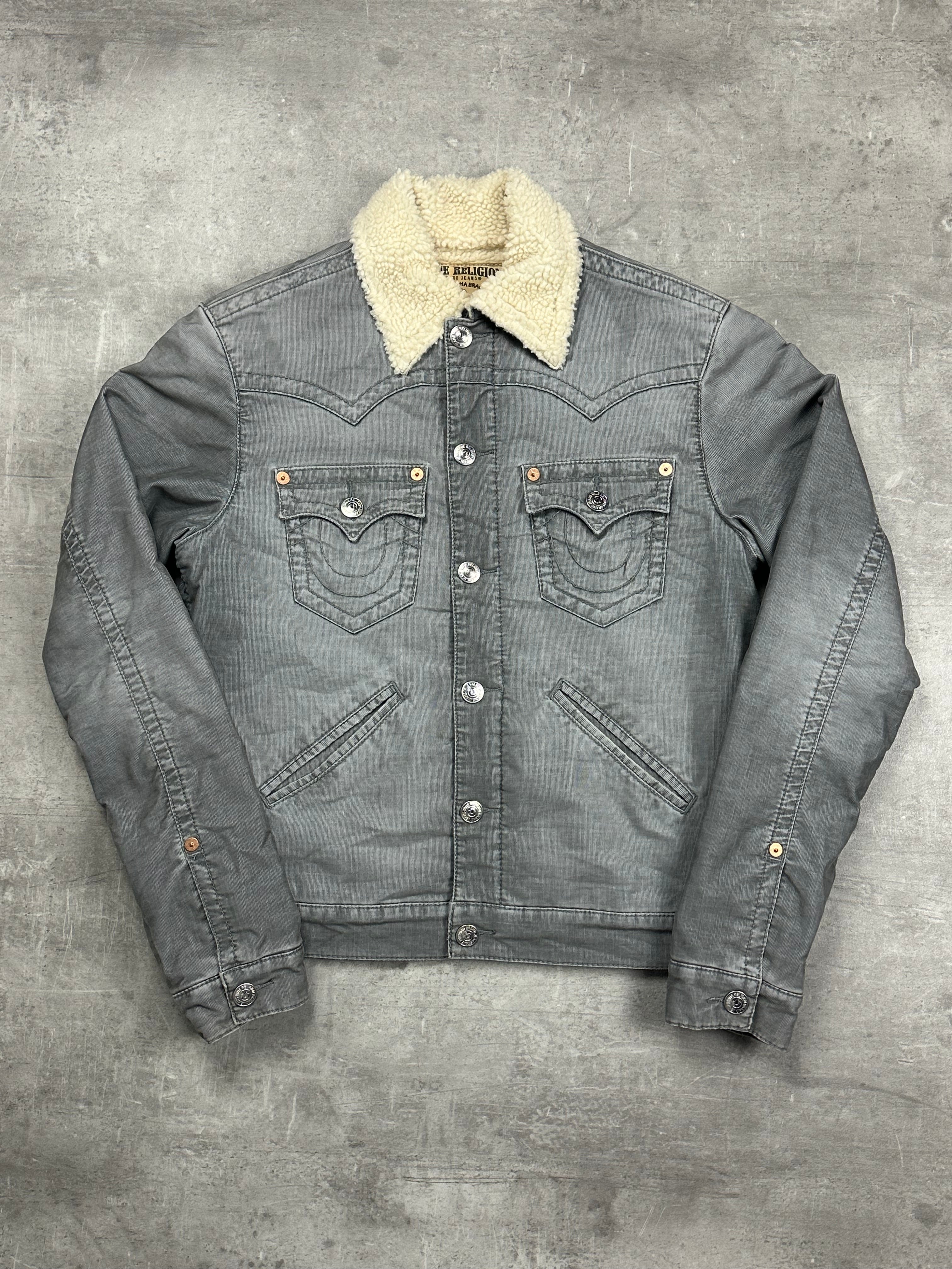 GREY VINTAGE TRUE RELIGION LA CAPONE DENIM JACKET - M
