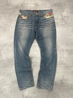 BLUE WASHED VINTAGE Y2K JAPANESE STYLE PRINT DENIM - 2000s - M/L
