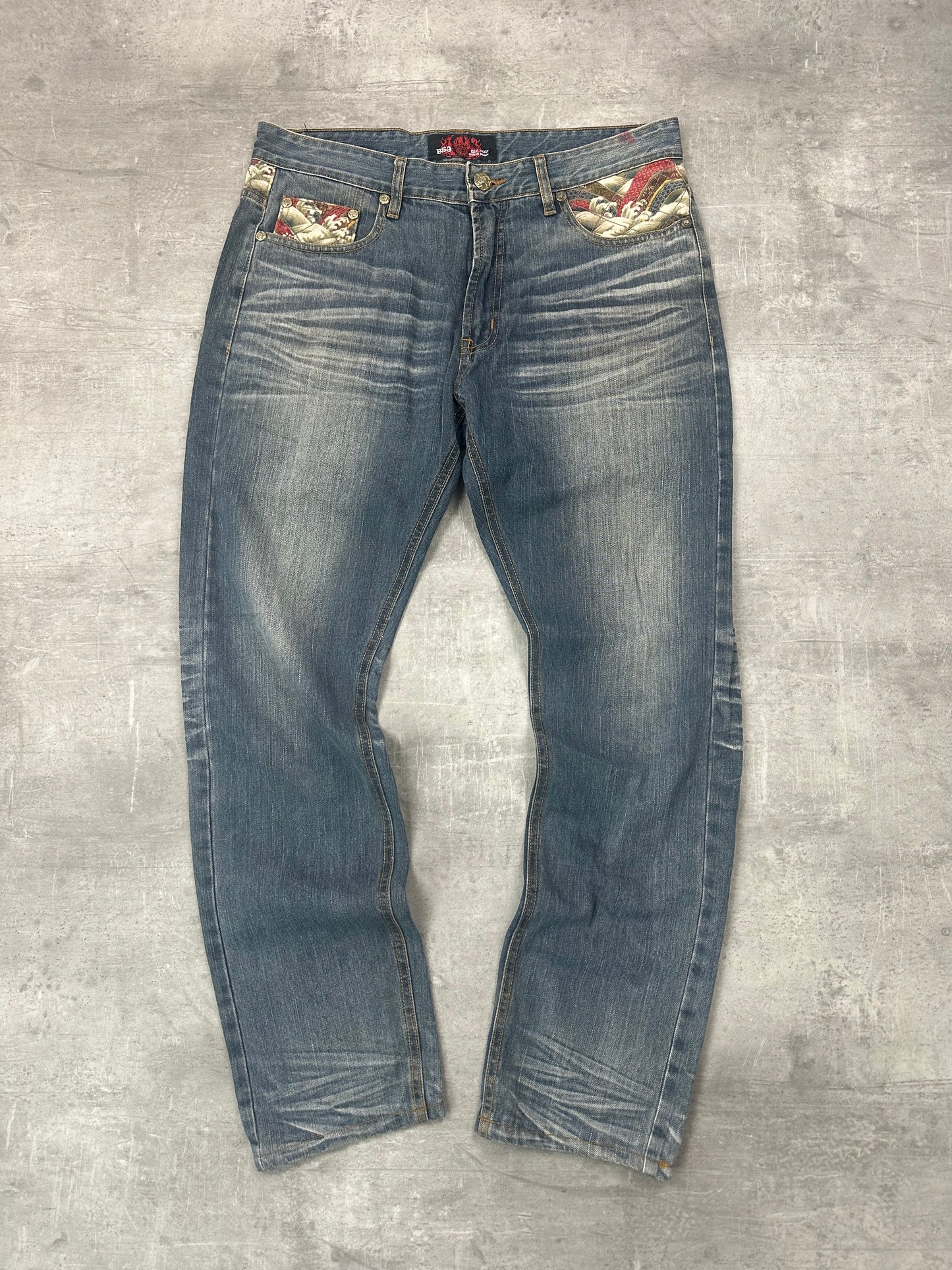 BLUE WASHED VINTAGE Y2K JAPANESE STYLE PRINT DENIM - 2000s - M/L