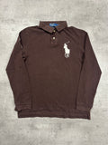 BROWN/WHITE POLO RALPH LAUREN BIG PONY LONG SLEEVE - L