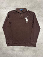 BROWN/WHITE POLO RALPH LAUREN BIG PONY LONG SLEEVE - L
