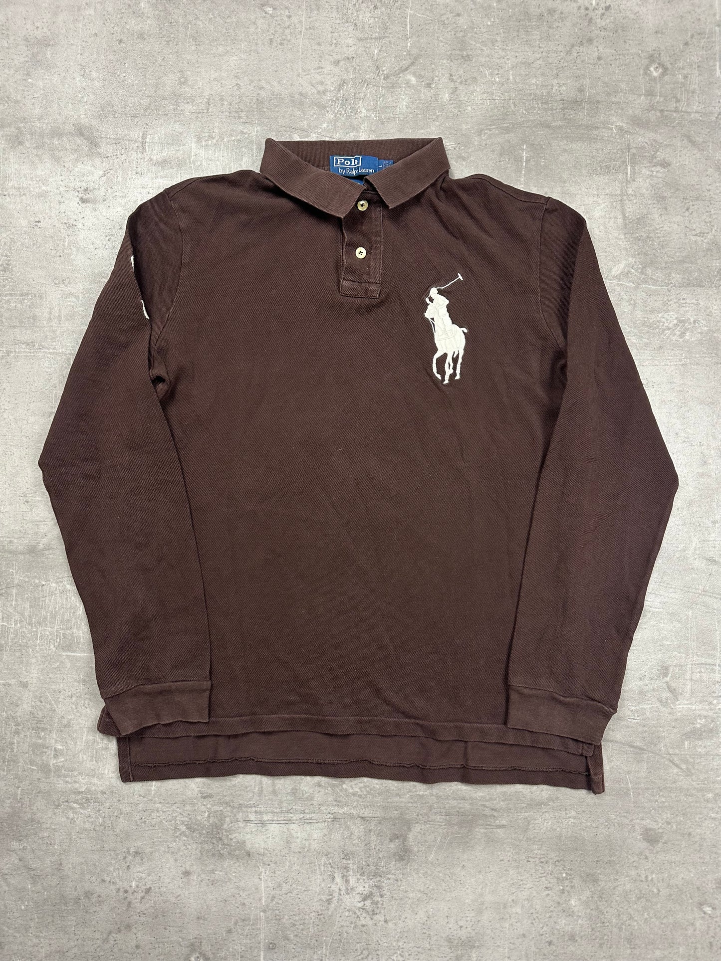 BROWN/WHITE POLO RALPH LAUREN BIG PONY LONGSLEEVE - L