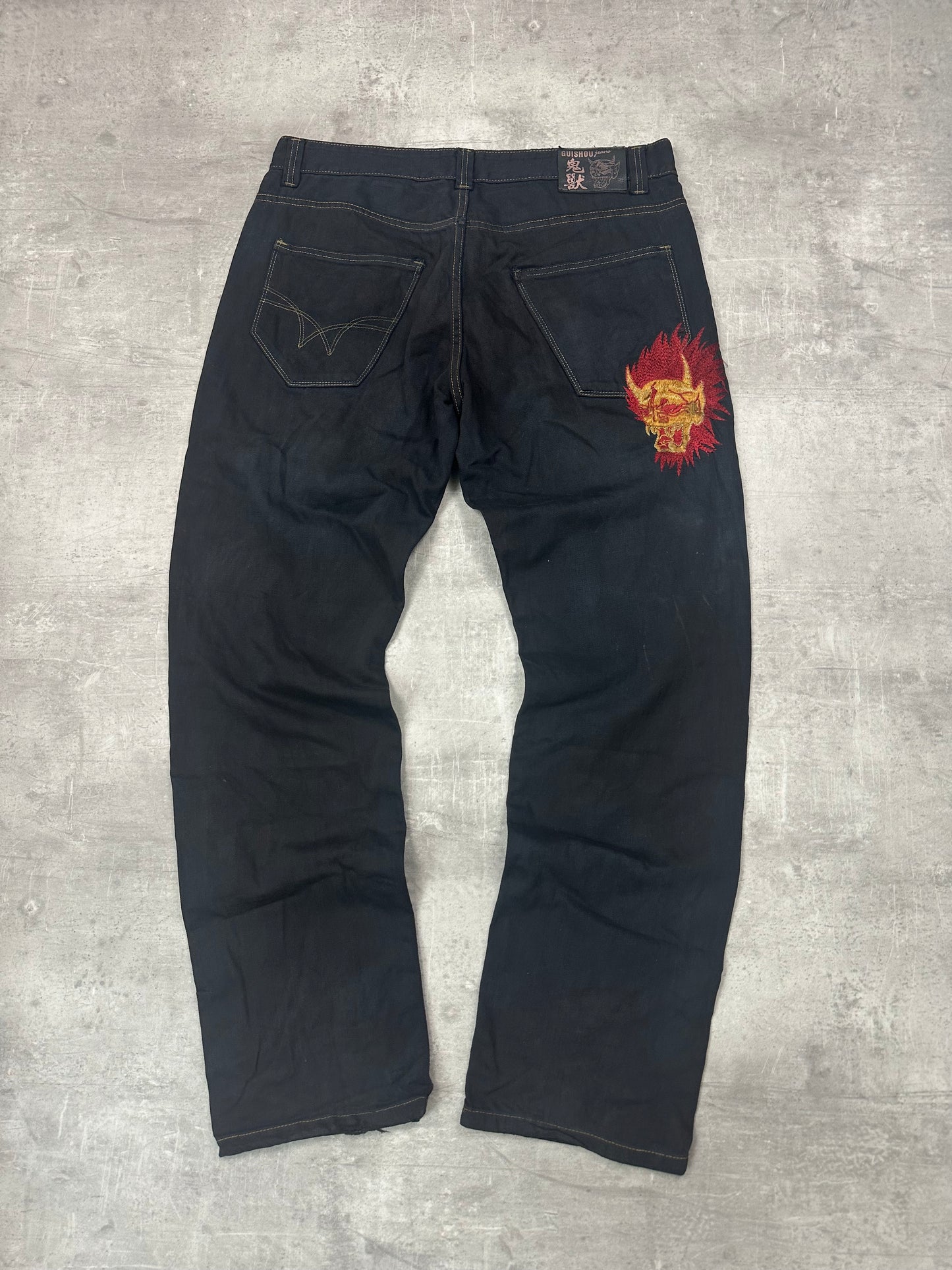 BLACK VINTAGE Y2K JAPANESE STYLE PRINT DENIM - 2000s - M/L