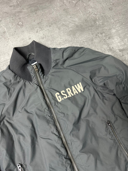 GREY/CREME VINTAGE G-STAR PUFFER BOMBER JACKET - 2000s - M