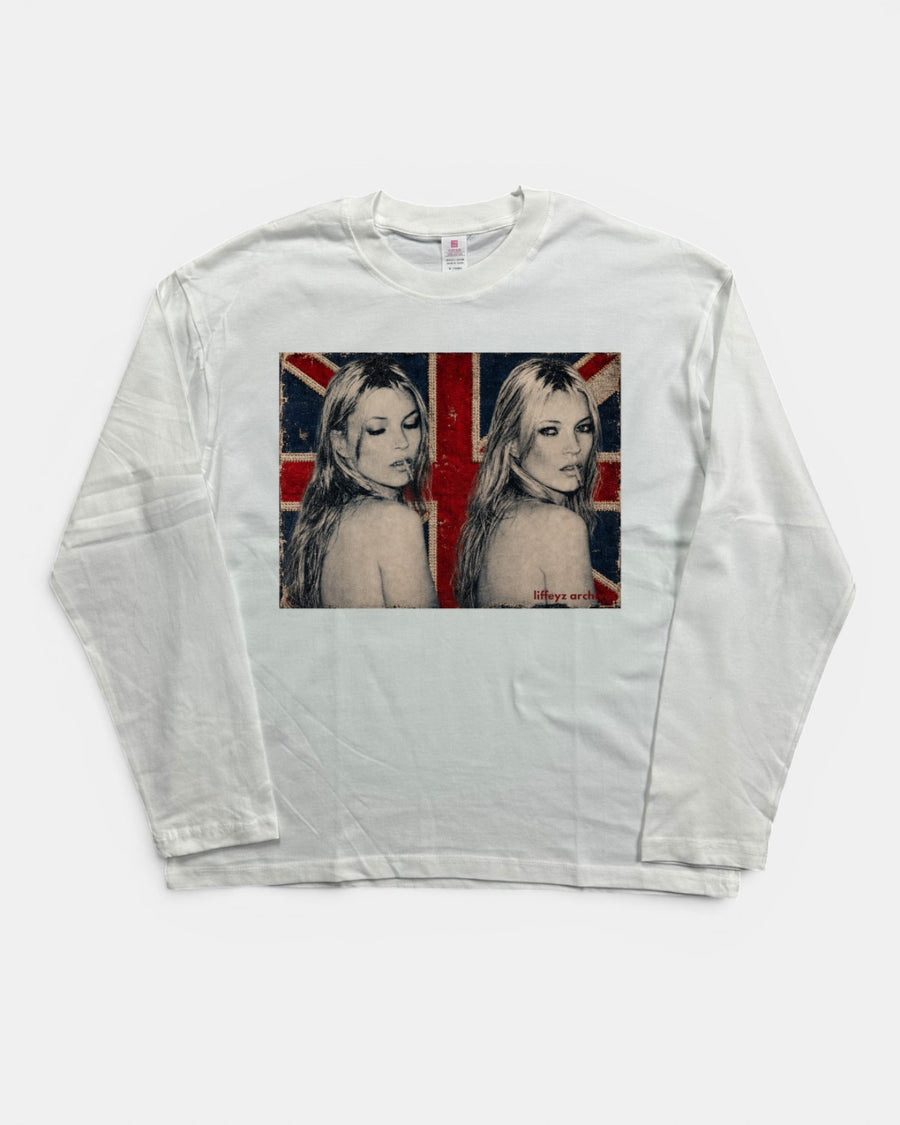 WHITE KATE MOSS UK VIBES GRAPHIC LONGSLEEVE