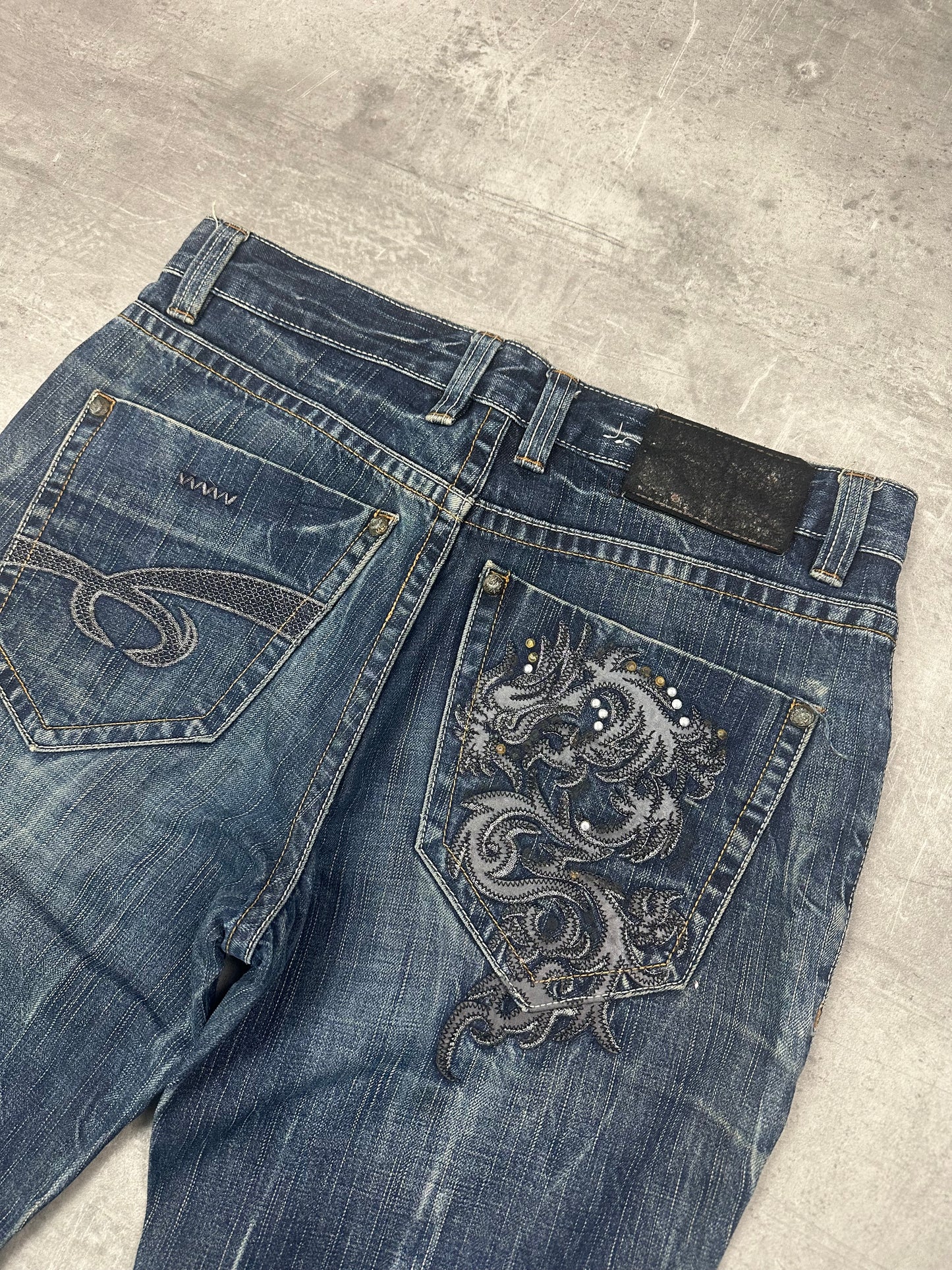 BLUE WASHED VINTAGE Y2K JAPANESE STYLE PRINT DENIM - 2000s - S