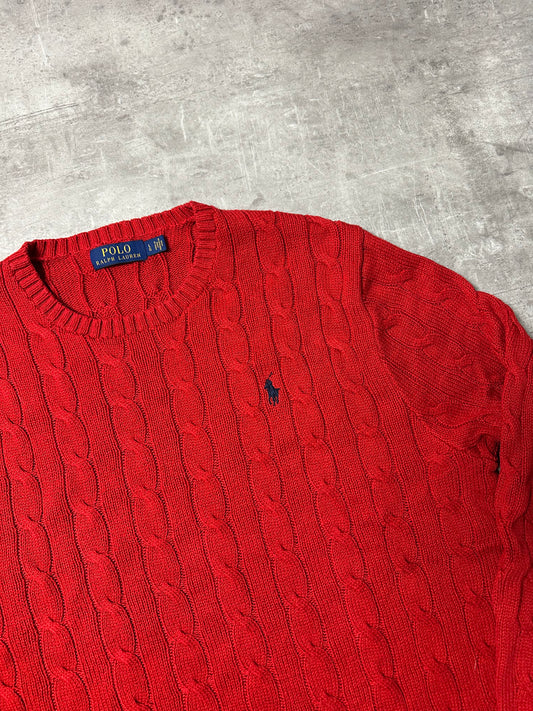 RED POLO RALPH LAUREN CABLE KNIT PULLOVER - L