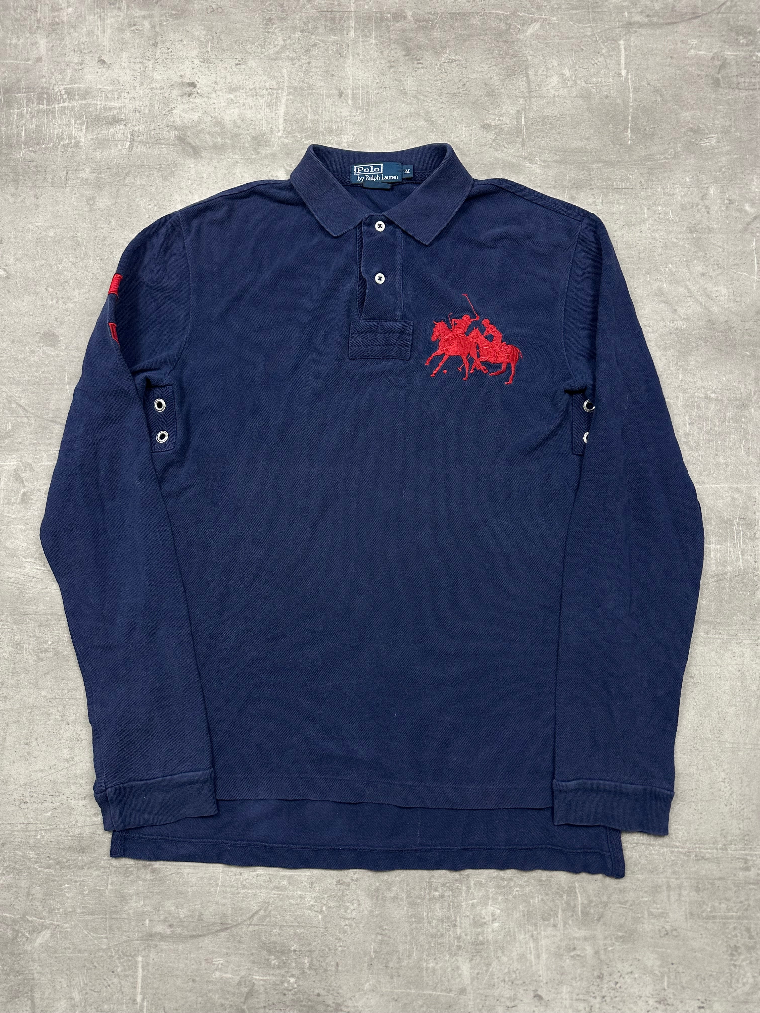 NAVY/RED POLO RALPH LAUREN PONY CLUB LONG-SLEEVE SHIRT - M/L
