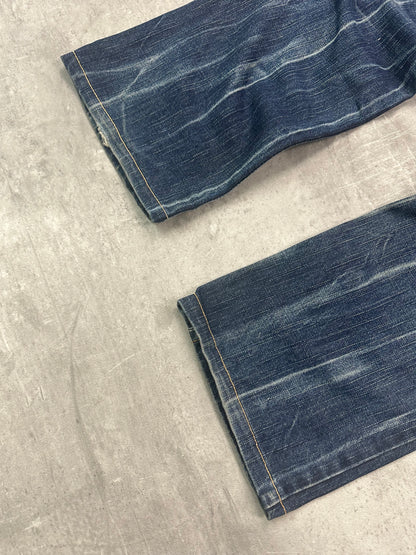 BLUE WASHED VINTAGE Y2K JAPANESE STYLE PRINT DENIM - 2000s - S