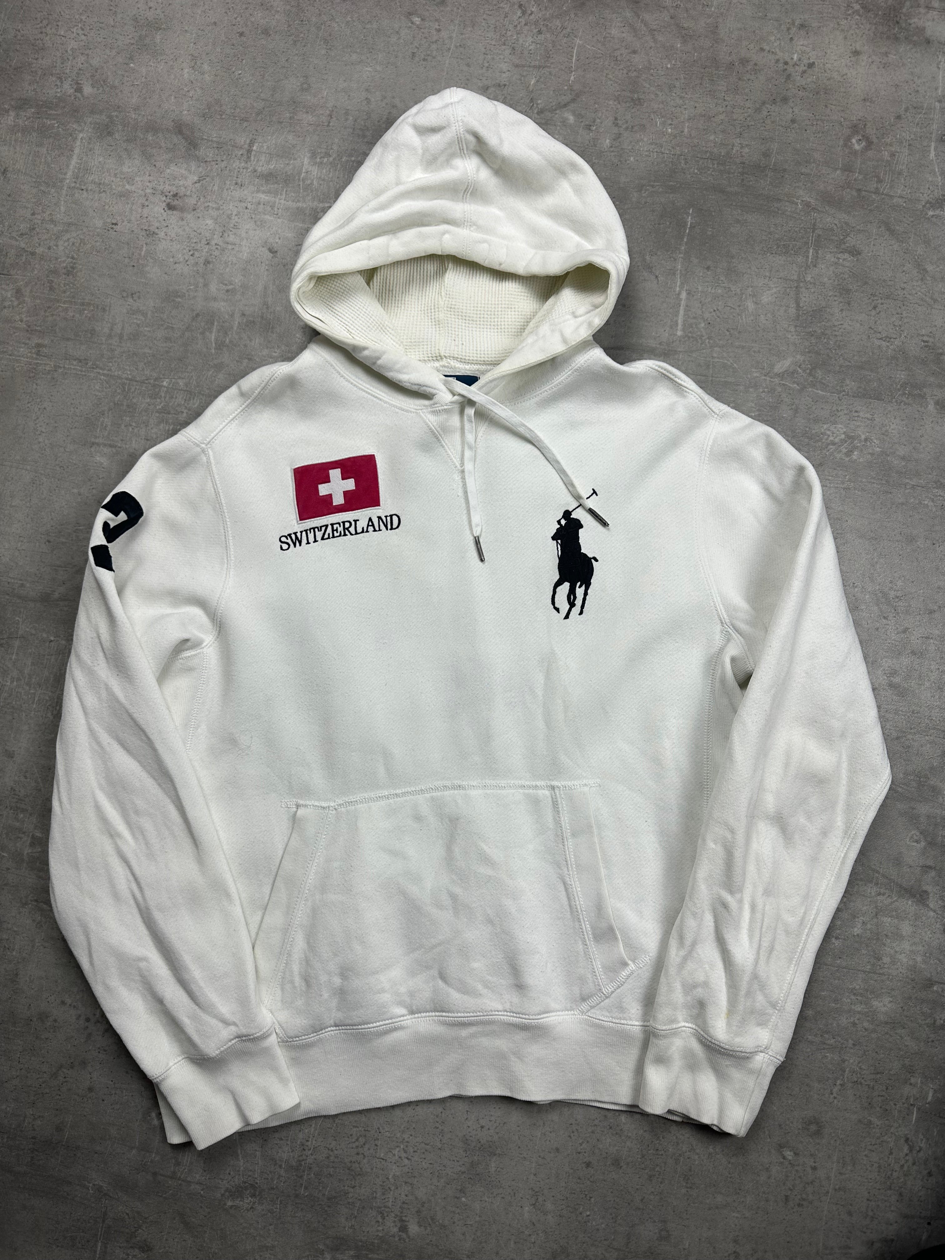 WHITE POLO RALPH LAUREN BIG PONY SWITZERLAND HOODIE - L