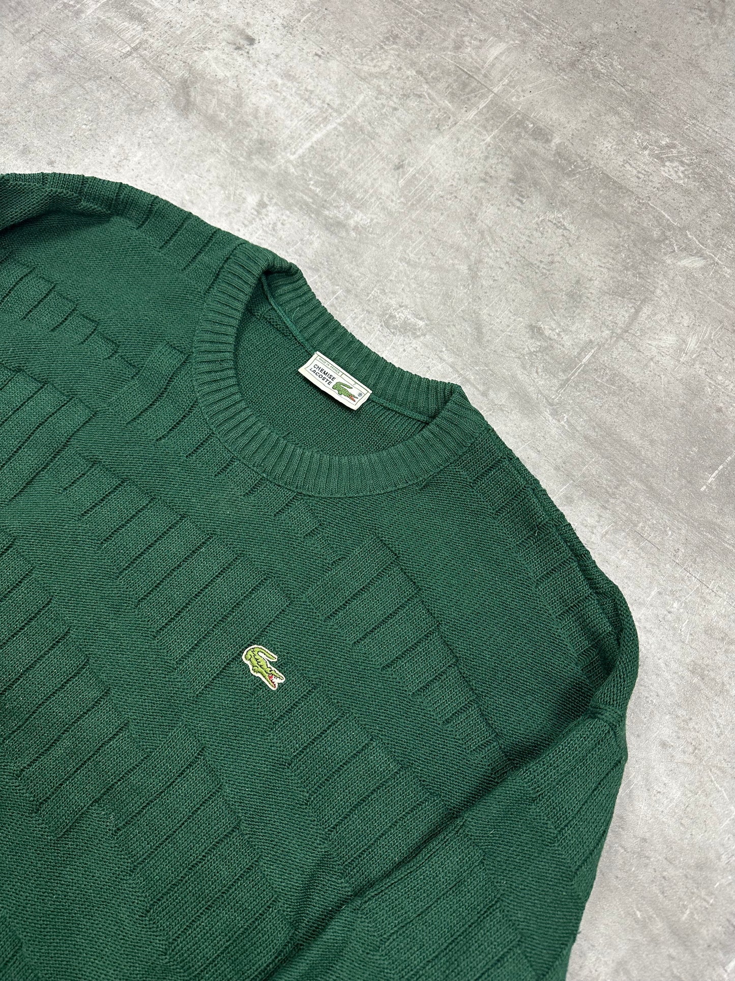 GREEN LACOSTE CABLE KNIT SWEATER - 2000s - L/XL