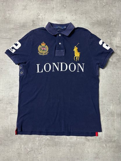 NAVY/WHITE POLO RALPH LAUREN BIG PONY LONDON POLOSHIRT - L