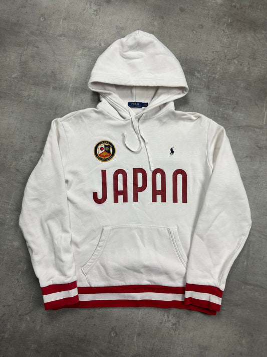 WHITE/RED VINTAGE POLO RALPH LAUREN PONY JAPAN HOODIE RARE - 2000s - L