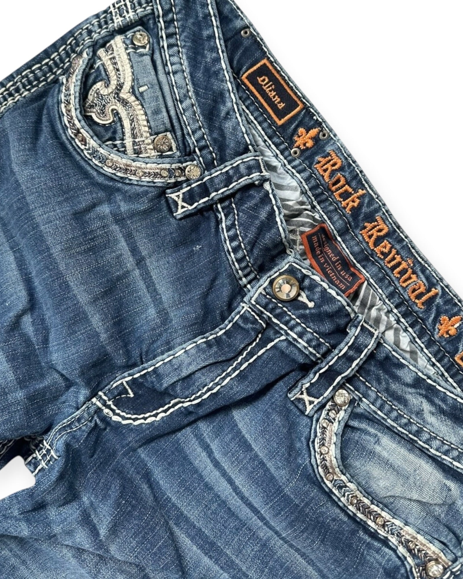 BLUE VINTAGE ROCK REVIVAL EMBROIDERY BOOTCUT DENIM (W)