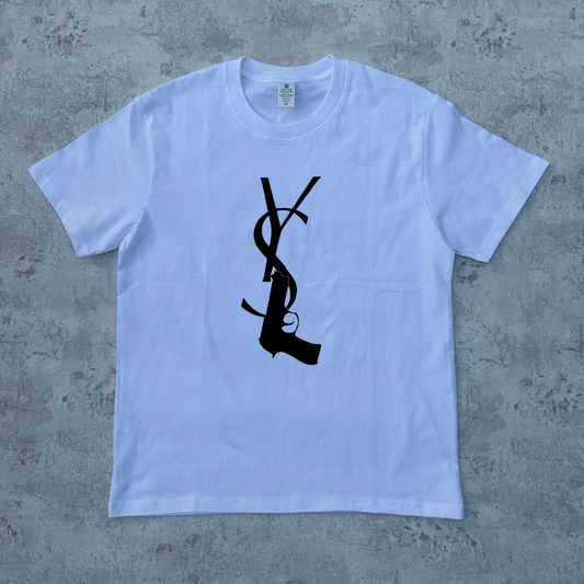 WHITE YSL VIBES GRAPHIC T-SHIRT
