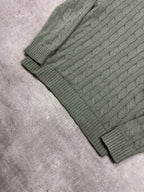 MOSS GREEN POLO RALPH LAUREN CABLE KNIT SWEATER - 2000s - S/M