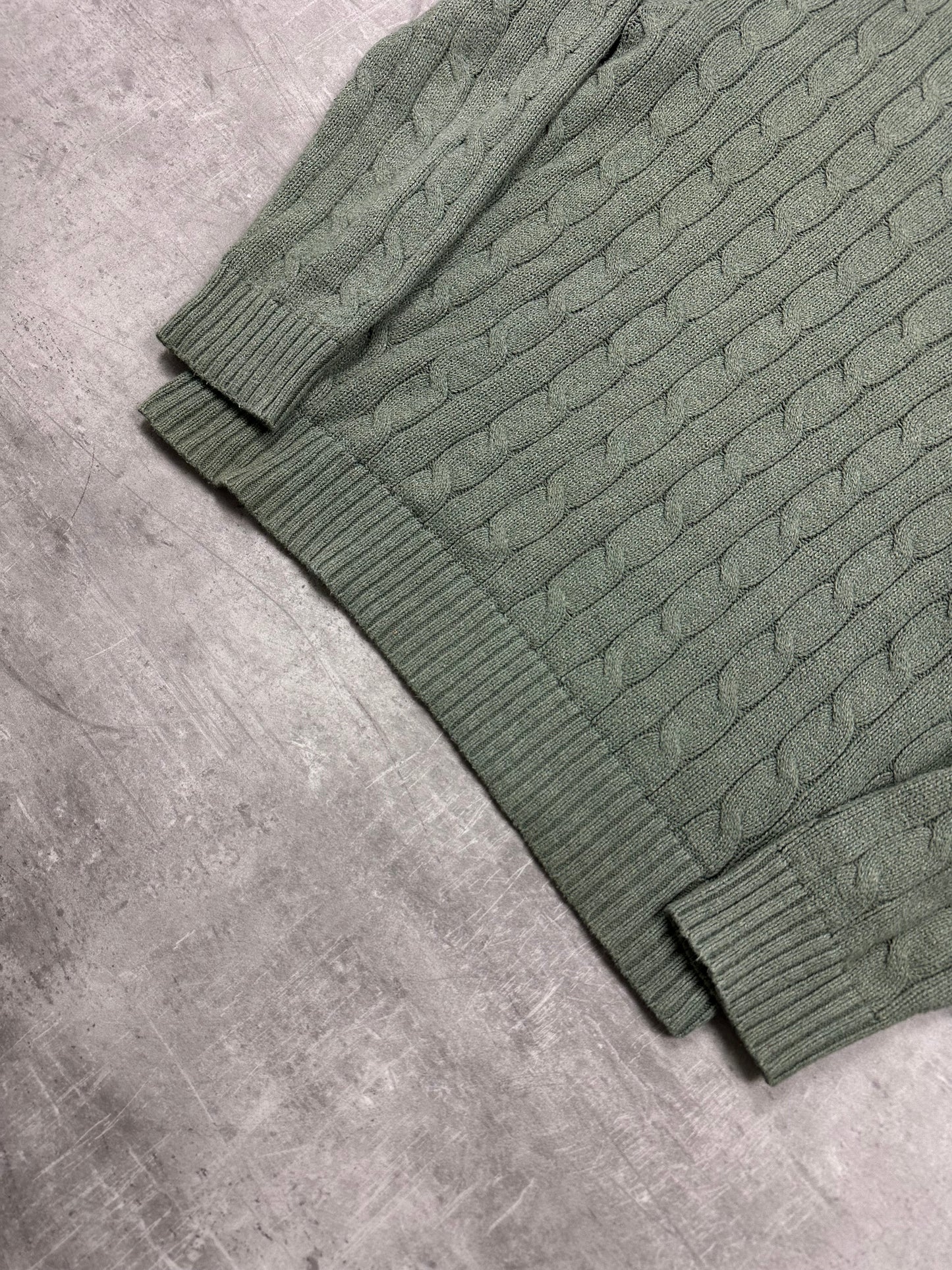 MOOS GREEN POLO RALPH LAUREN CABLE KNIT SWEATER - 2000s - S/M