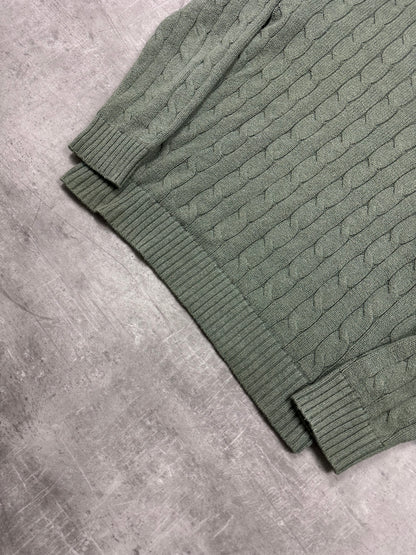 MOOS GREEN POLO RALPH LAUREN CABLE KNIT SWEATER - 2000s - S/M