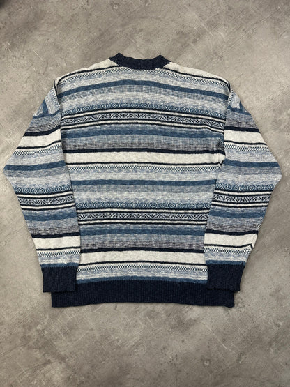 NAVY/WHITE VINTAGE LACOSTE KNIT SWEATSHIRT - 2000s - L/XL