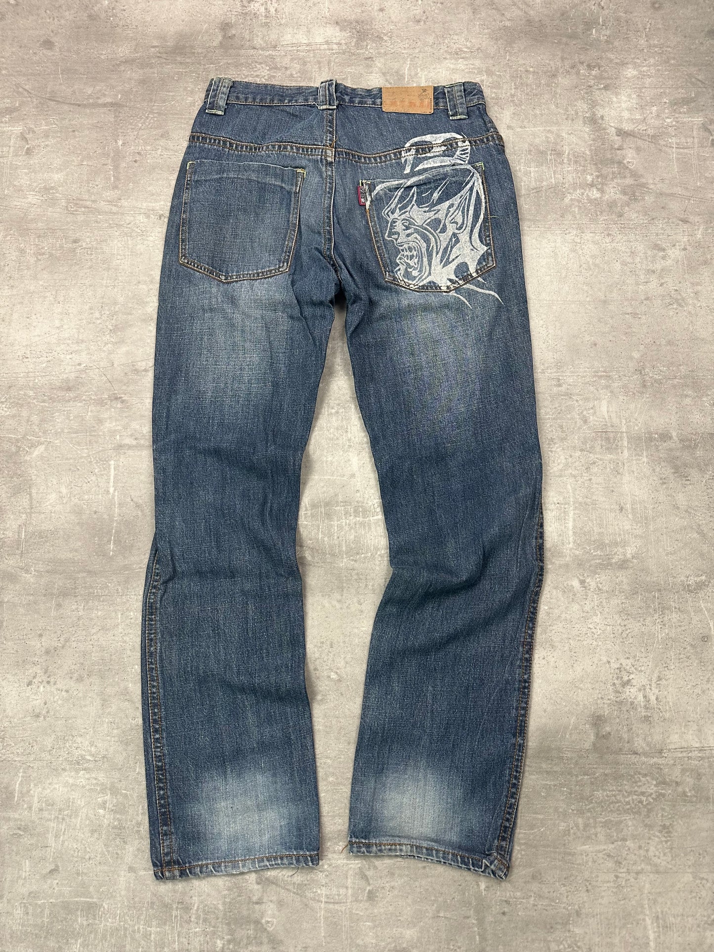 BLUE WASHED VINTAGE Y2K JAPANESE STYLE PRINT DENIM - 2000s - M/L