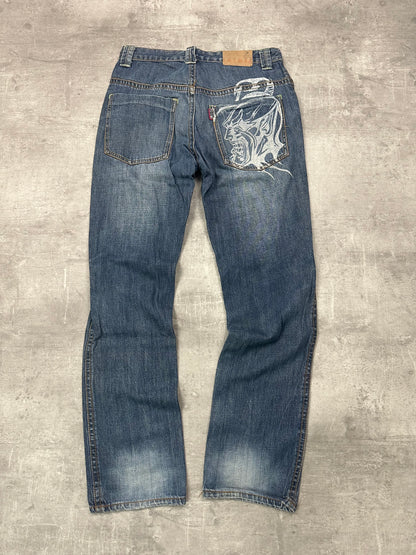 BLUE WASHED VINTAGE Y2K JAPANESE STYLE PRINT DENIM - 2000s - M/L