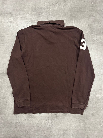 BROWN/WHITE POLO RALPH LAUREN BIG PONY LONGSLEEVE - L