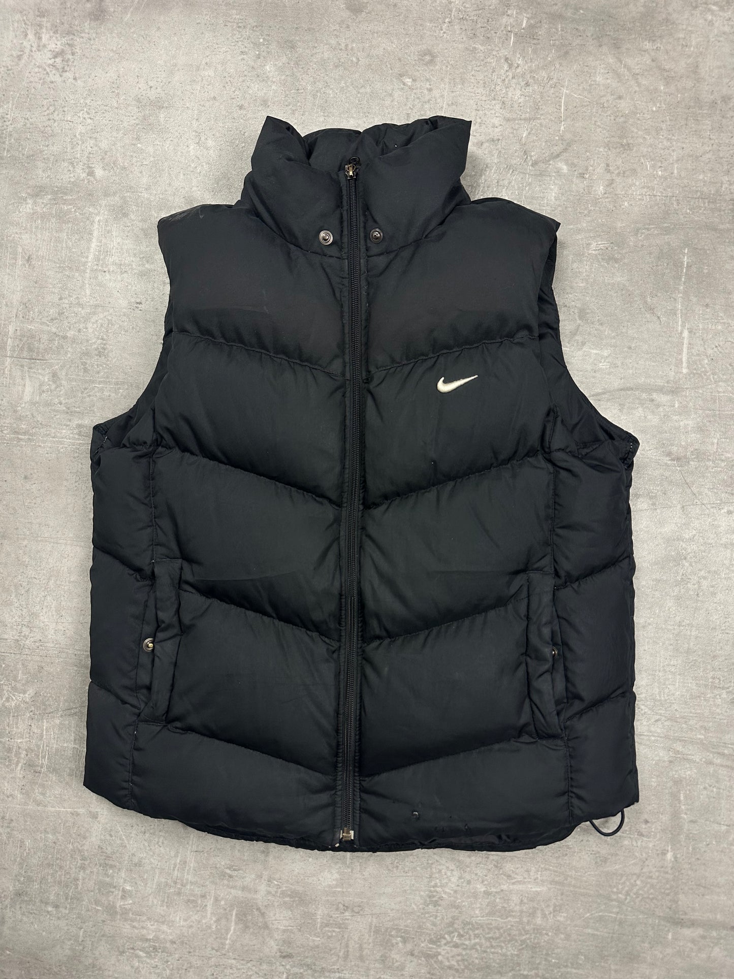 BLACK/GREY VINTAGE NIKE RETRO DOWN PUFFER VEST - 2000s - M/L