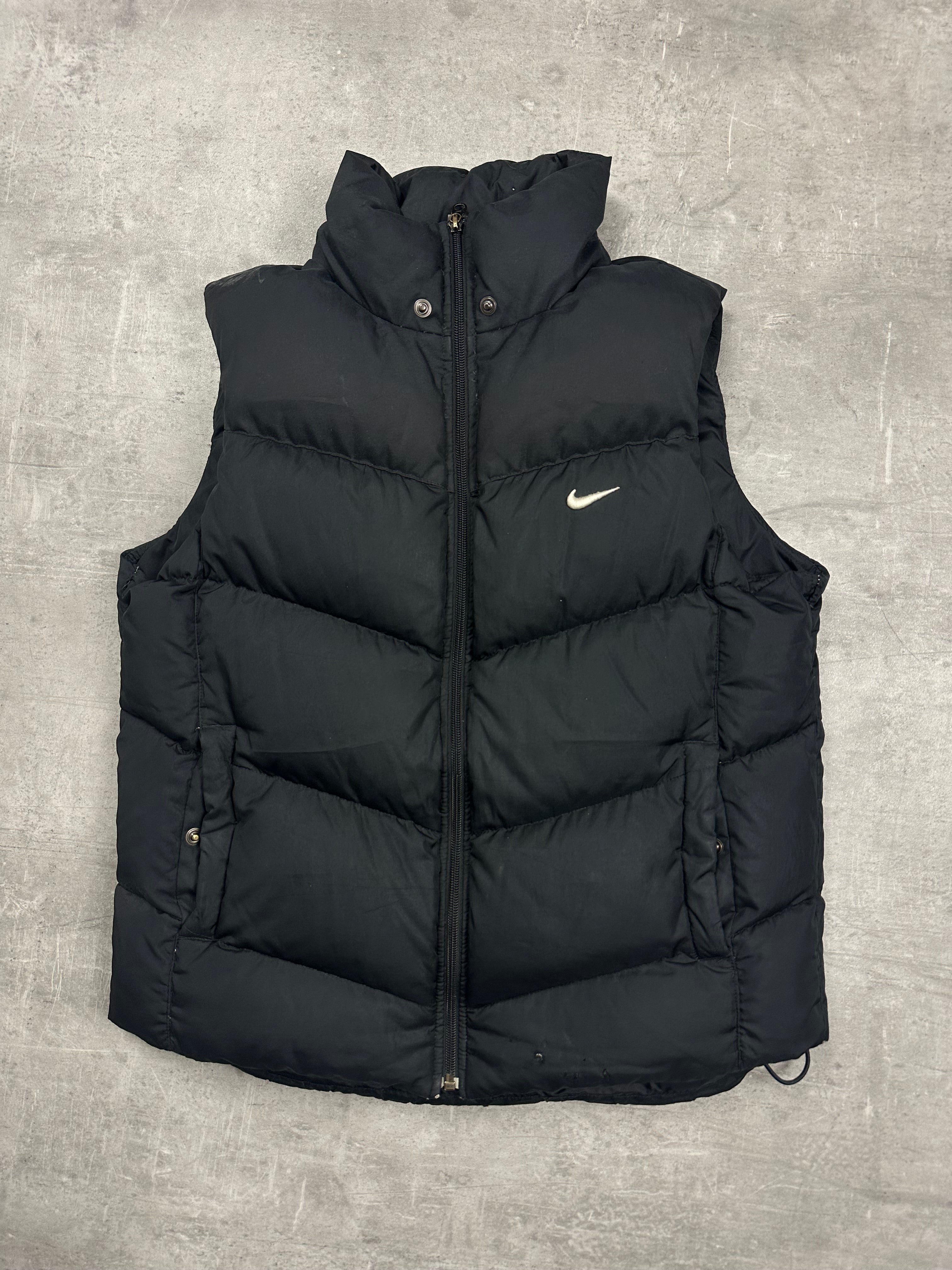 BLACK/GREY VINTAGE NIKE RETRO DOWN PUFFER VEST - 2000s - M/L