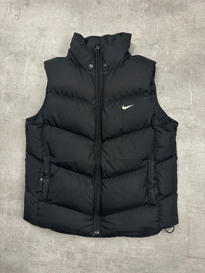 BLACK/GREY VINTAGE NIKE RETRO DOWN PUFFER VEST - 2000s - M/L