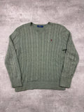 MOSS GREEN POLO RALPH LAUREN CABLE KNIT SWEATER - 2000s - S/M