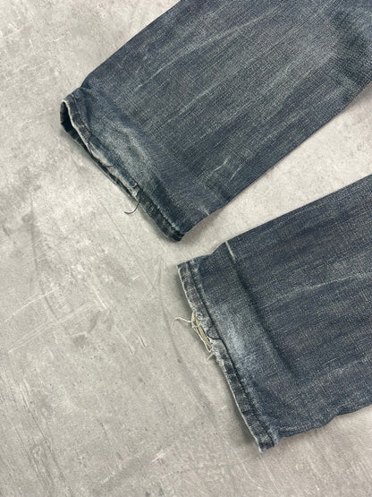 GREY WASHED VINTAGE Y2K JAPANESE STYLE PRINT DENIM - 2000s - M/L