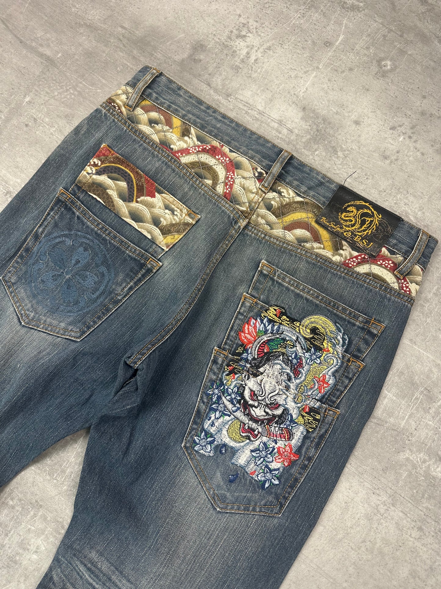 BLUE WASHED VINTAGE Y2K JAPANESE STYLE PRINT DENIM - 2000s - M/L