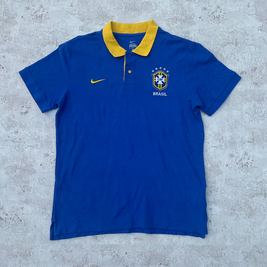 BLUE/YELLOW NIKE BRASIL POLOSHIRT - 2000s - L