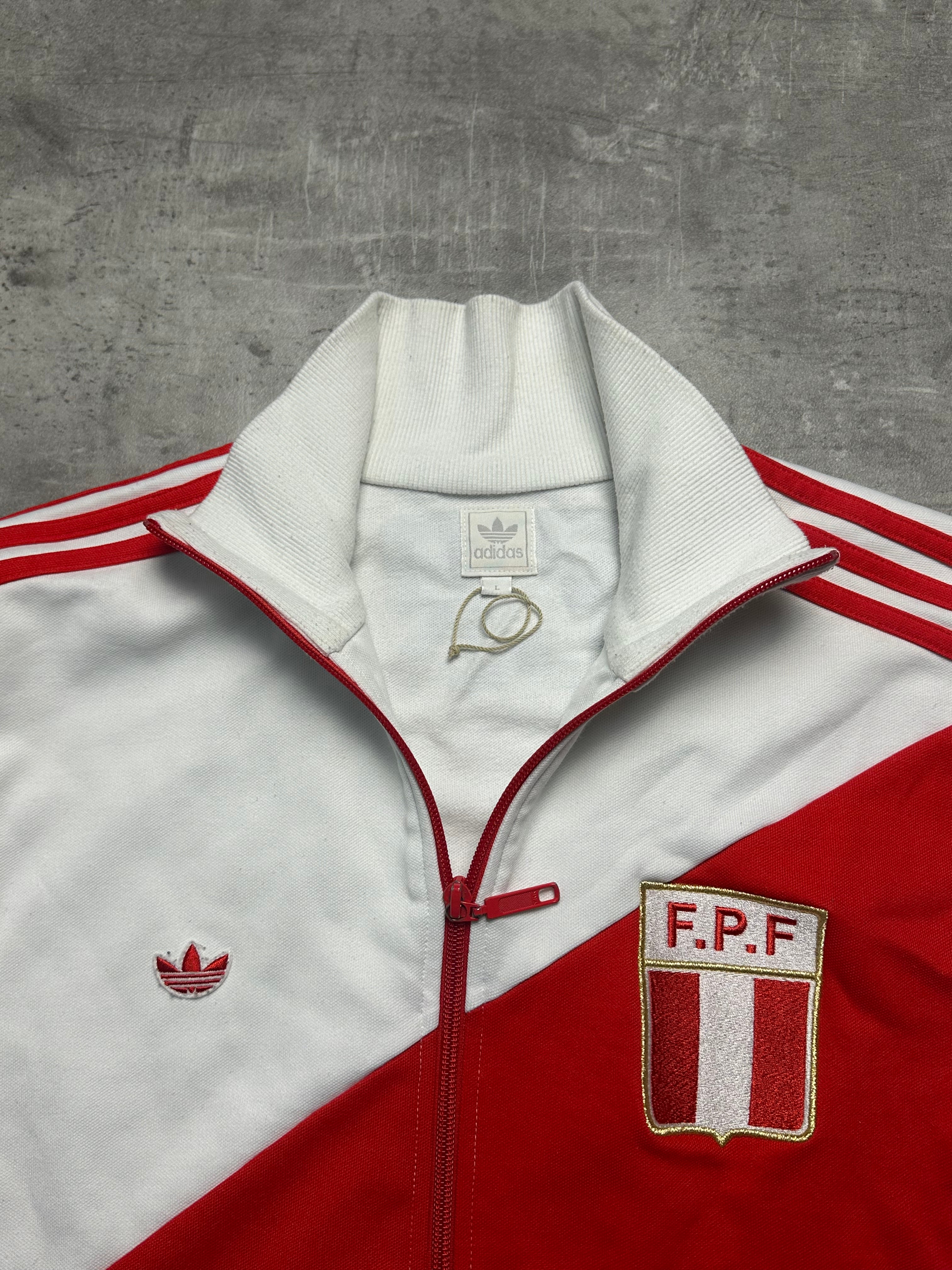 WHITE/RED VINTAGE ADIDAS RETRO FIREBIRD PERU TRACK JACKET VERY RARE - 2000s - M/L