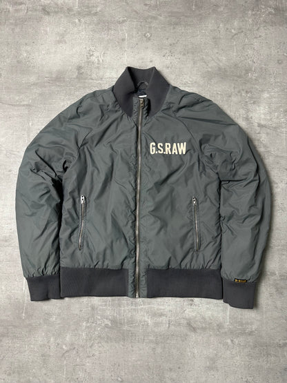 GREY/CREME VINTAGE G-STAR PUFFER BOMBER JACKET - 2000s - M